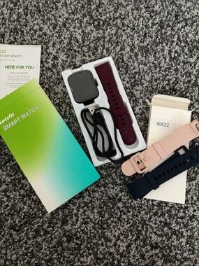 Letsfit Smart Watch with Burgundy, Pink and Navy Bands